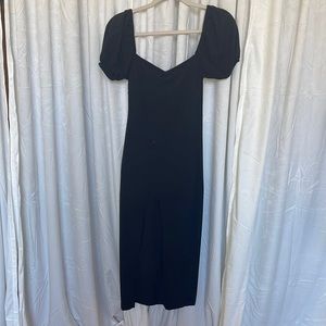 Puff sleeve midi dress with slit